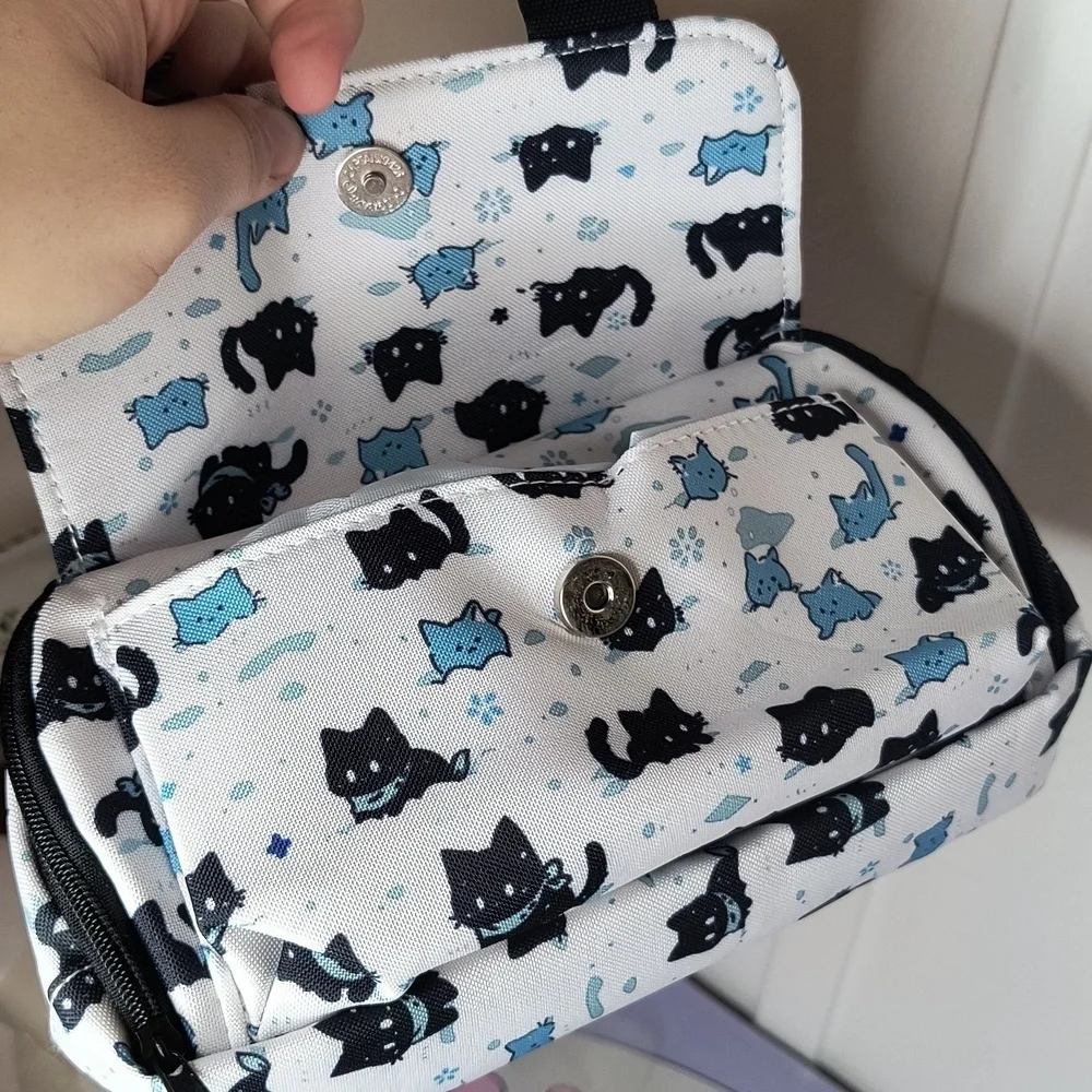 Cat Print Cosmetic Bag - Black and Blue